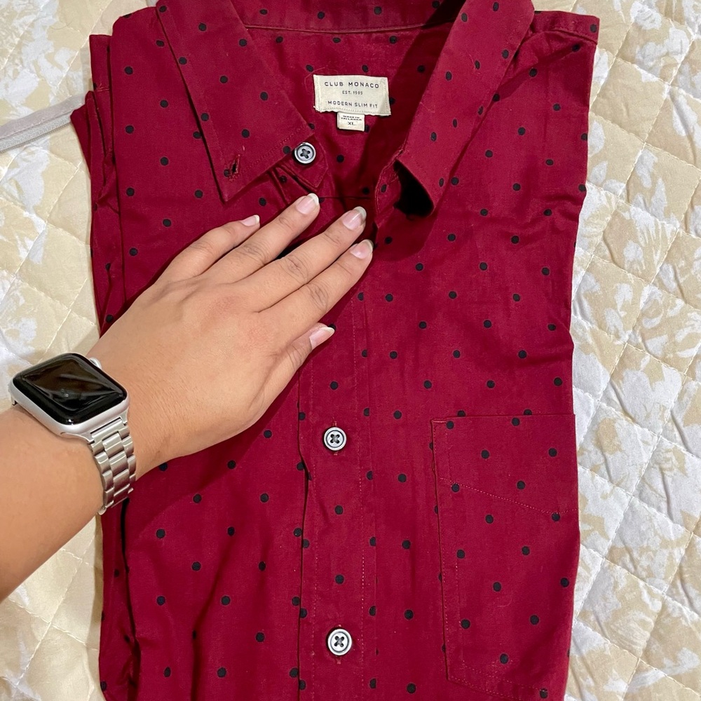 Club Monaco Red Polka Dot Men's Shirt